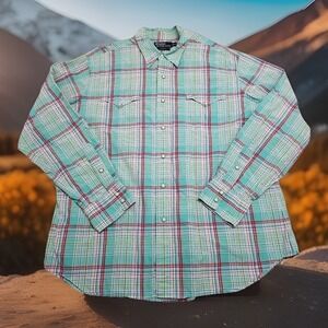 VTG Polo Ralph Lauren Pearl Snap Madras Plaid Western Shirt Men XL Retro Aztec